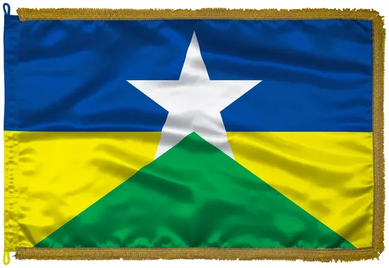 Bandeira de Rondônia em cetim com franja dourada