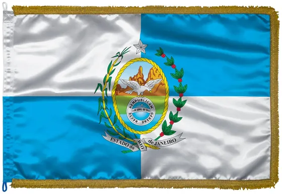 Bandeira do Rio de Janeiro em cetim com franja dourada