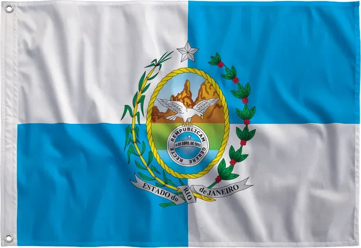 Bandeira do Rio de Janeiro esticada, vista de frente